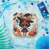 Beautiful little witch halloween party ペーパープレート (パーティー)