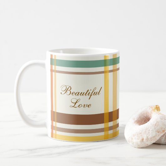 Beautiful Love Cozy Tartan Plaid コーヒーマグカップ (ドーナツ)