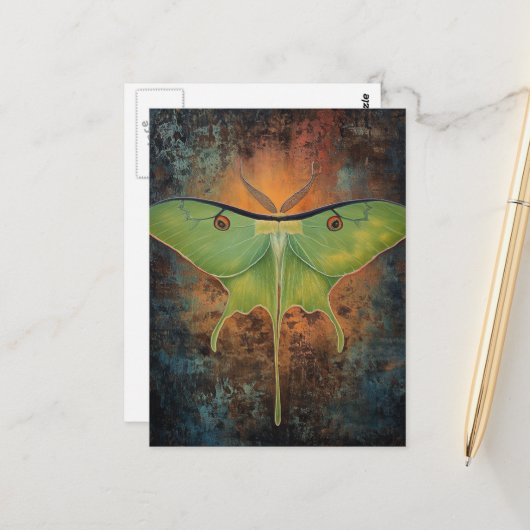 Beautiful Luna Moth Painting ポストカード (正面/裏面インサイチュ)