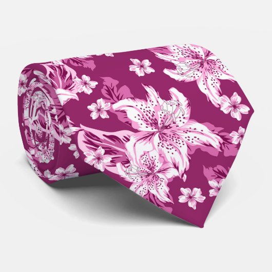 Beautiful magenta flower pattern ネクタイ (ロール)