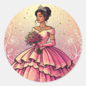 Beautiful Mis Quince Años Celebration Design ラウンドシール (正面)