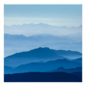 Beautiful Misty Mountain Range | Blue Gradient ポスター (正面)