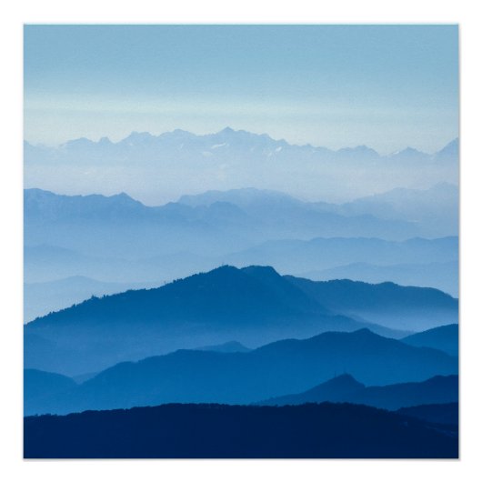 Beautiful Misty Mountain Range | Blue Gradient ポスター (正面)