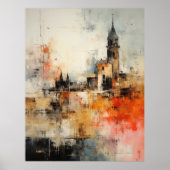 Beautiful Modern Abstract  old small town painting ポスター (正面)