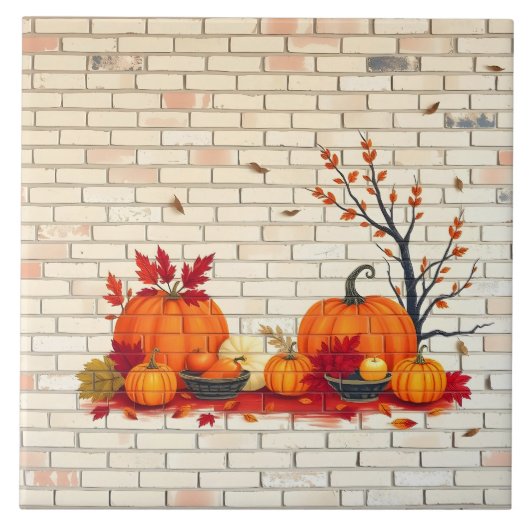 Beautiful Modern Happy Thanksgiving Fall タイル (正面)