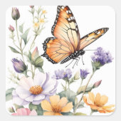 Beautiful Monarch Butterfly Watercolor スクエアシール (正面)