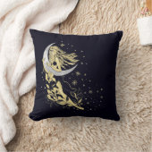 Beautiful moon stars woman art deco illustration クッション (ブランケット)