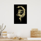 Beautiful moon stars woman art deco illustration ポスター (キッチン)