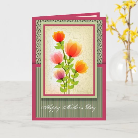Beautiful Mothers Day Greeting Card with Damask カード (黄色い花)