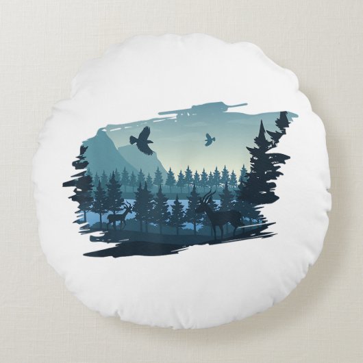 Beautiful Mountain, Nature Trees and Forest ラウンドクッション (正面)