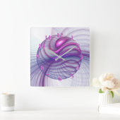 Beautiful Movements Abstract Fractal Art Pink スクエア壁時計 (ホーム)