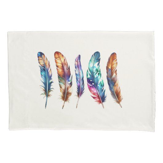 Beautiful Multicolor Boho Feathers - Blue Graphic 枕カバー (正面)