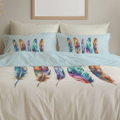 Beautiful Multicolor Boho Feathers - Blue Graphic 枕カバー