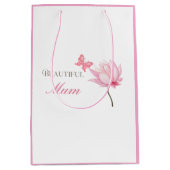 Beautiful Mum Pink Lotus, Mothers Day, Birthday ミディアムペーパーバッグ (正面)
