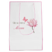 Beautiful Mum Pink Lotus, Mothers Day, Birthday ミディアムペーパーバッグ (裏面)
