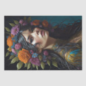 Beautiful mysterious black haired flower woman 薄葉紙 (正面)