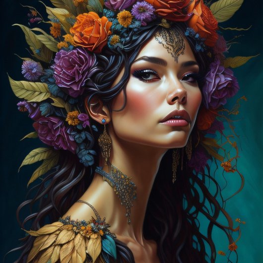 Beautiful mysterious black haired flower woman v2 薄葉紙