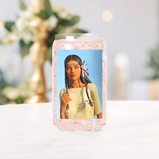 Beautiful Native American Woman Indigenous Outfit ガラス缶 (インサイチュ (ウェディング))