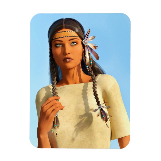 Beautiful Native American Woman Indigenous Outfit マグネット (縦)