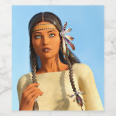 Beautiful Native American Woman Indigenous Outfit ワインラベル (シングルラベル)