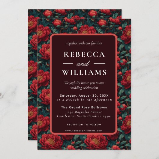 Beautiful Nature Peonies Romantic Wedding  招待状 (正面/裏面)