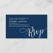 Beautiful Navy Blue Script、RSVPが応答 エンクロージャーカード (正面)