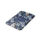 Beautiful Navy Flowers Personalized Floral Bath  バスマット (アングル)