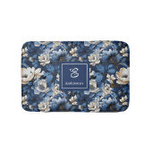 Beautiful Navy Flowers Personalized Floral Bath  バスマット (正面)