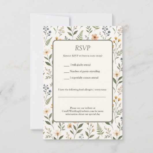 Beautiful Neutral Colored Wildflowers Earthy 出欠カード (正面)