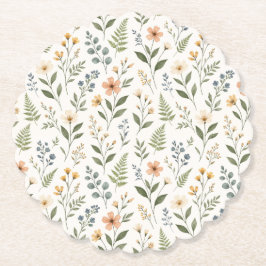 Beautiful Neutral Wildflowers Earthy Natural ペーパーコースター