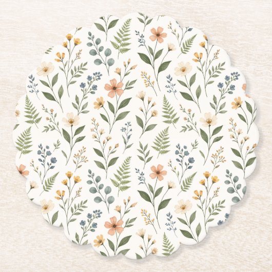 Beautiful Neutral Wildflowers Earthy Natural ペーパーコースター (正面)