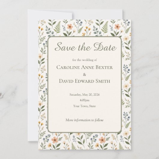 Beautiful Neutral Wildflowers in Soft Colors 招待状 (正面)