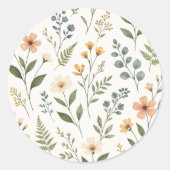 Beautiful Neutral Wildflowers Soft Earthy Colors ラウンドシール (正面)