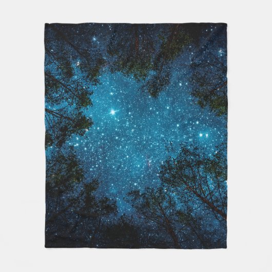 Beautiful night sky, the Milky Way and the trees.  フリースブランケット (正面)