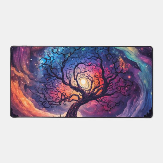 Beautiful Northern Lights Lit Sky Illustration デスクマット (正面)