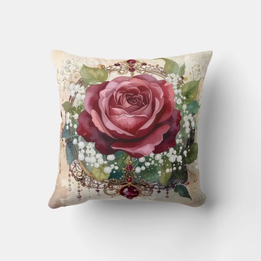 Beautiful Nostalgic Romantic Red Rose Victorian クッション (裏面)