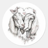 Beautiful Nubian Goats in Love Sketch  ラウンドシール (正面)