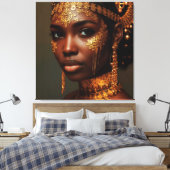 Beautiful Nubian Goddess in Gold キャンバスプリント (インサイチュ (寝室))