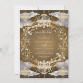 Beautiful Opulent Gold and Crystals Save The Date 招待状 (正面)
