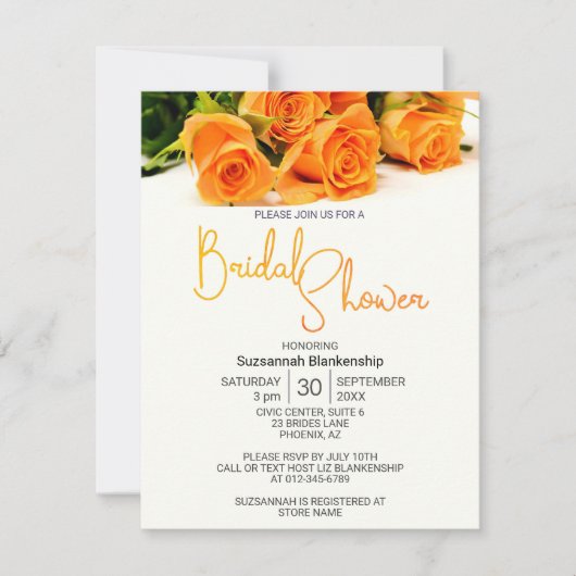 Beautiful Orange Rose Bouquet Template  招待状 (正面)