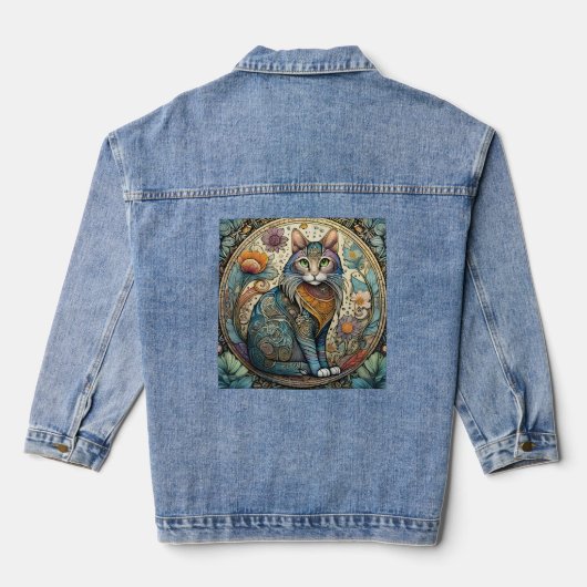 Beautiful Ornate Illustration Of A Cat デニムジャケット (裏面)