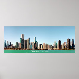 Beautiful Panoramic Chicago Skyline River Sunny ポスター