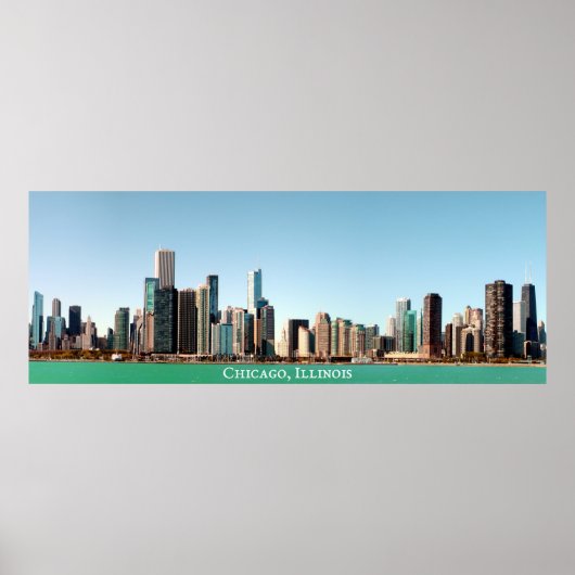 Beautiful Panoramic Chicago Skyline River Sunny ポスター (正面)