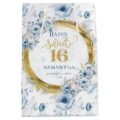 Beautiful Pastel Blue Sweet 16 Gold Glitter Bags ミディアムペーパーバッグ (正面)