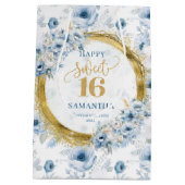 Beautiful Pastel Blue Sweet 16 Gold Glitter Bags ミディアムペーパーバッグ (裏面)