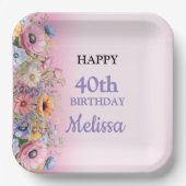 Beautiful Pastel Flowers Birthday Party ペーパープレート (正面)