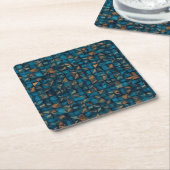 Beautiful Patchwork "Look" in Dark Teal スクエアペーパーコースター (アングル)