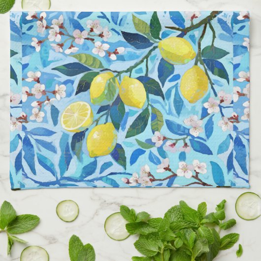 Beautiful Pattern of Vibrant Lemons Personalized キッチンタオル (折り畳み)