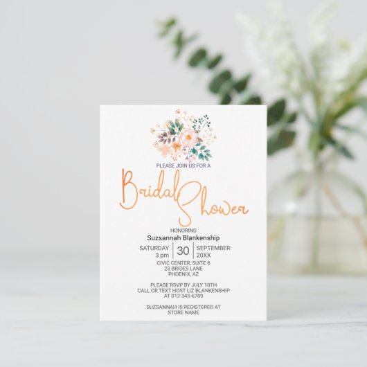 Beautiful Peach Begonia Greenery Bridal Shower  招待状 (スタンド正面)