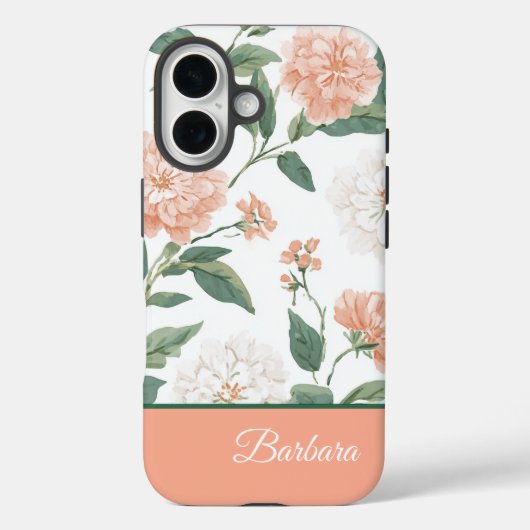 Beautiful Peach Floral Personalized Name Case-Mate iPhoneケース (裏面)